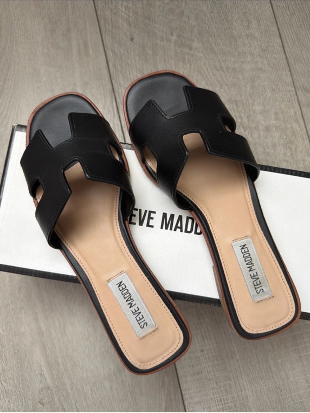 Steve Madden Hadyn Black Leather Slide Sandals